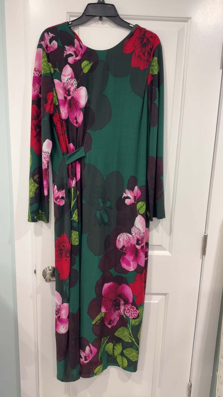 Maggy London Women's Floral Print Long Sleeve Maxi Dress Green Scarlet US 18